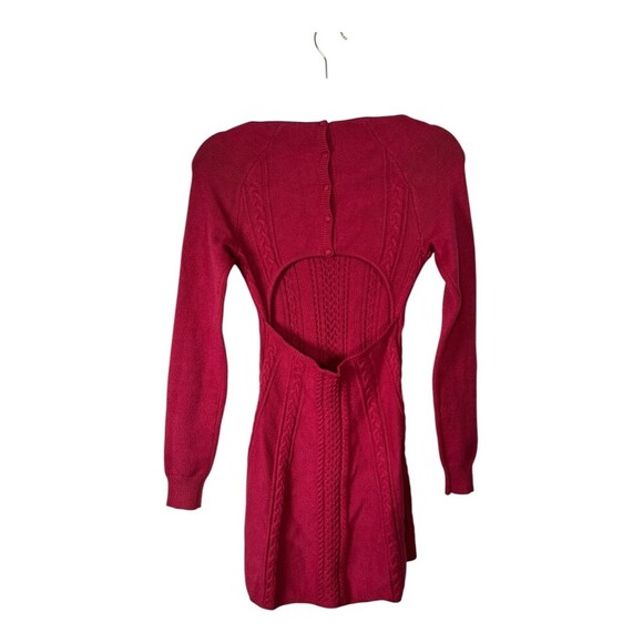 Free People Red V-Neck Cable Knit Sweater Mini Dress Size Small - Picture 7 of 7